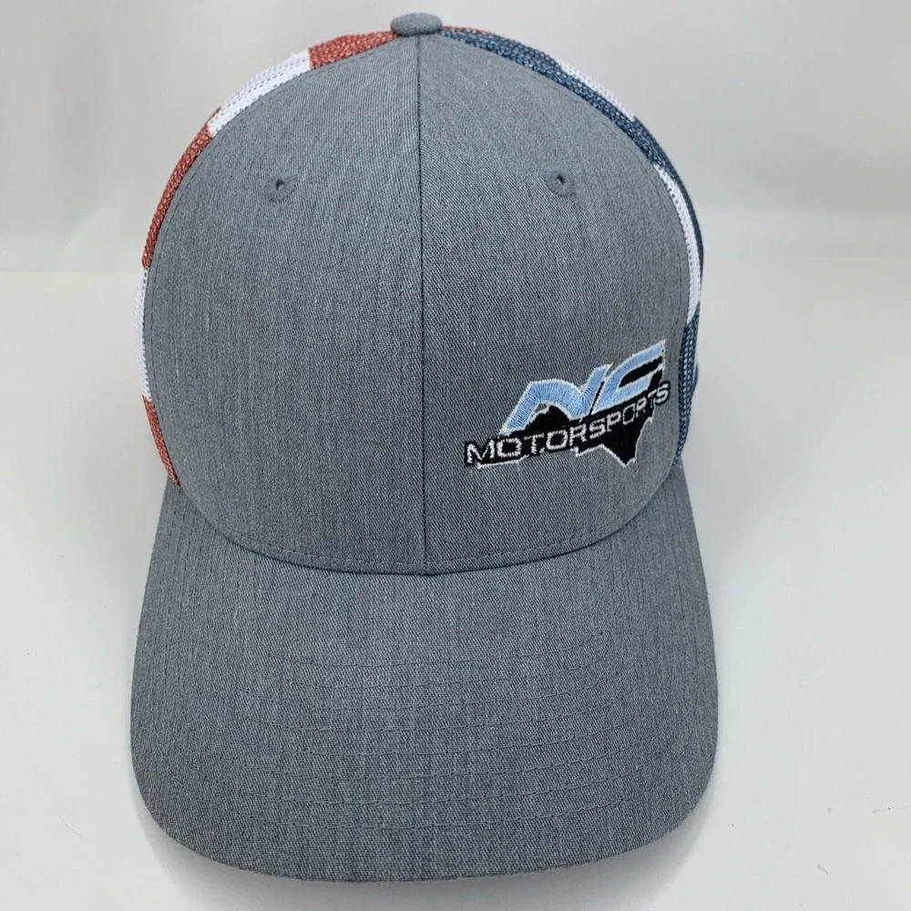 NC Motorsports Hat Flag Mesh Red White Blue Richardson 112PM Snap Trucker Cap
